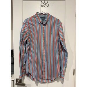 Ralph Lauren Men Classic Fit Striped Button Down Shirt Green Red Blue Size M